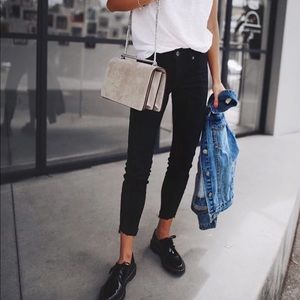 Black Mid Rise Raw Hem Skinny Ankle Jean